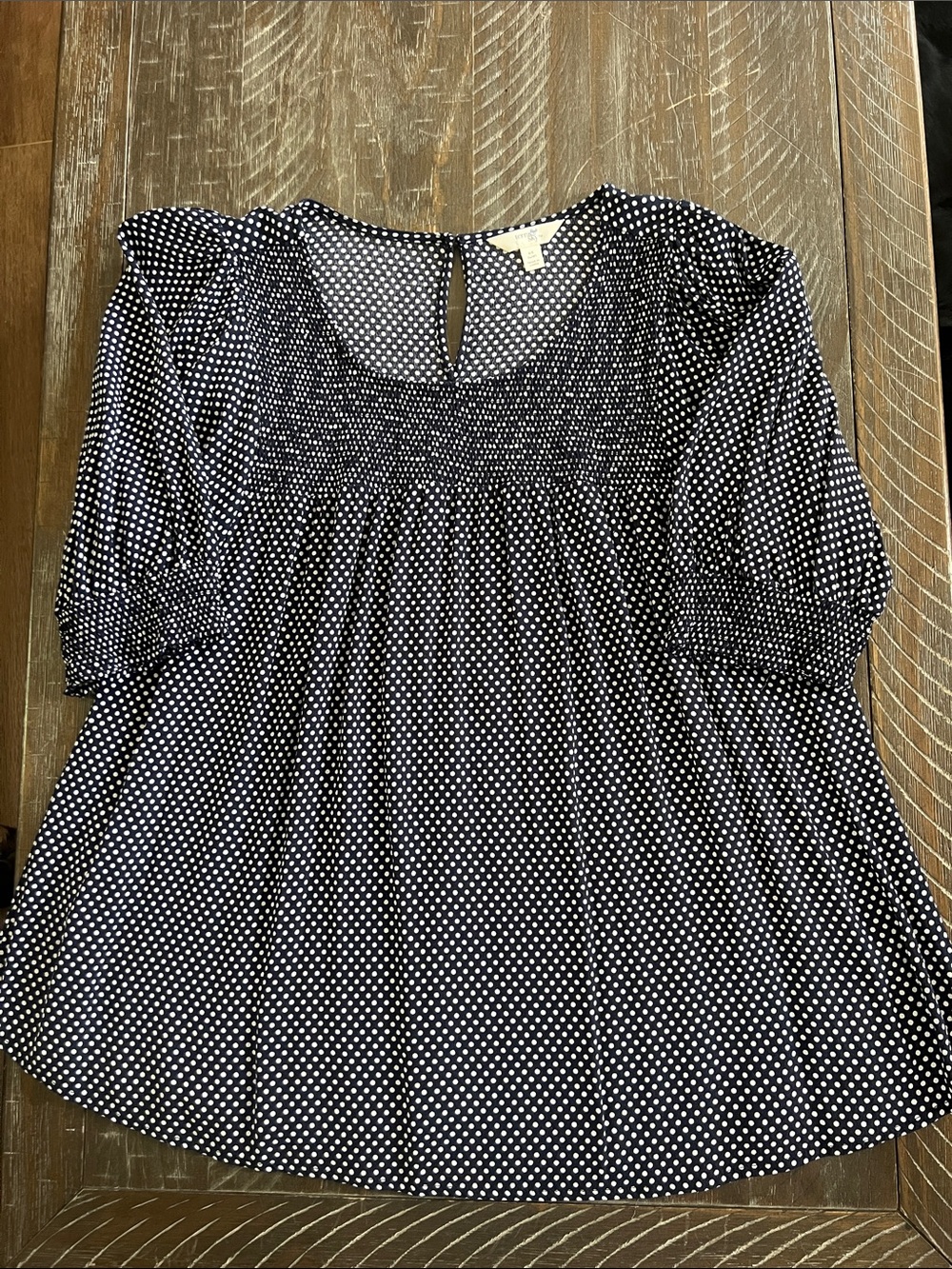 Terra & Sky Plus Size Navy and White Polka Dot Short-Sleeve Blouse